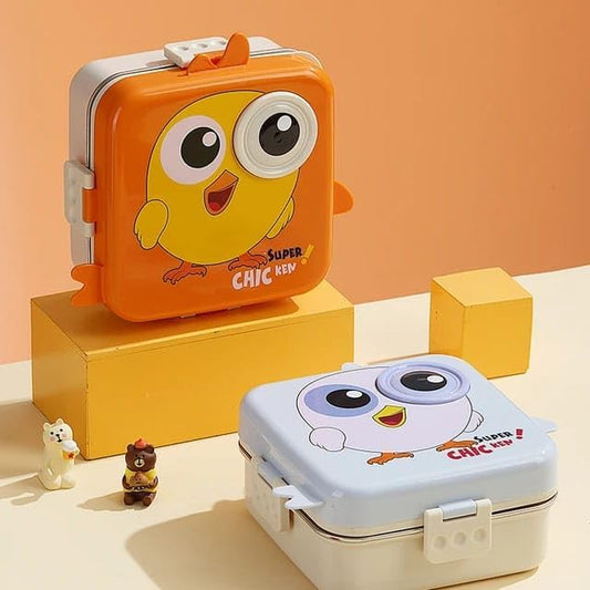 Double Decker Bento Chicken Style Kids Lunch Box includes Spoon