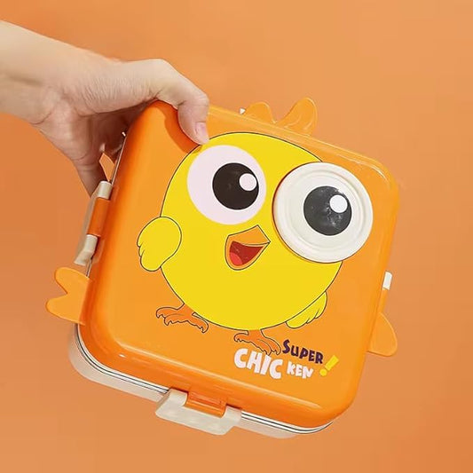 Double Decker Bento Chicken Style Kids Lunch Box includes Spoon